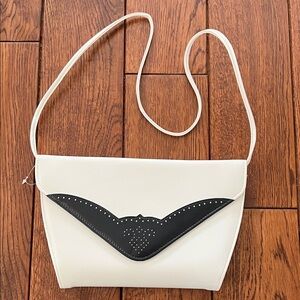 White Crossbody Bag with Black Accent - Minimal Chic